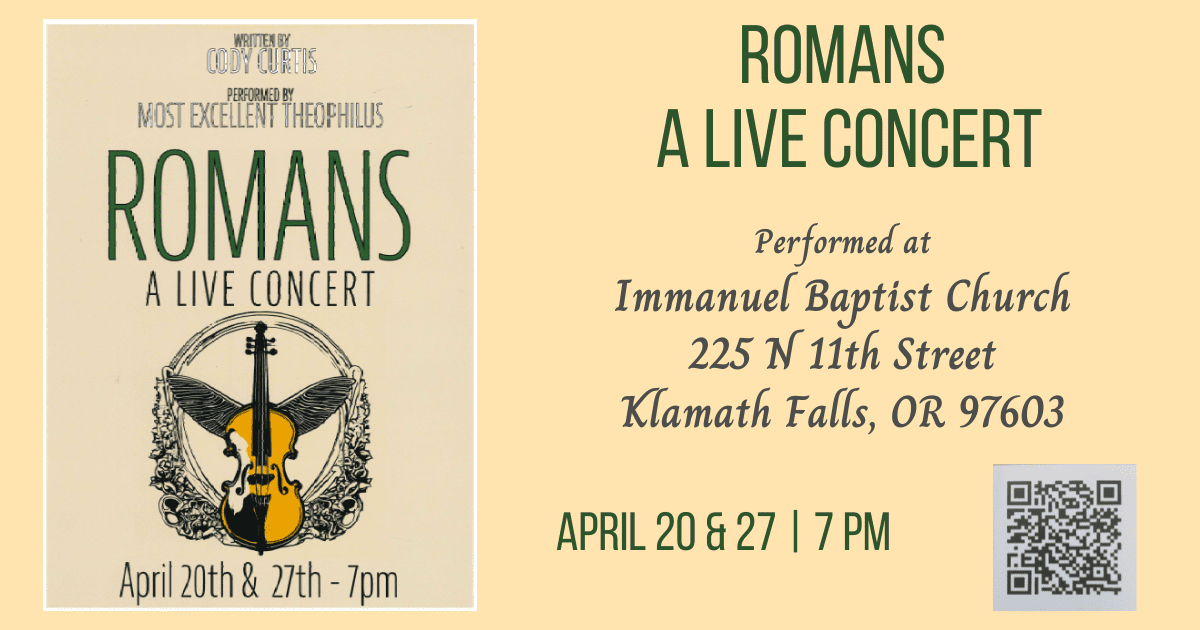 Featured image for “Romans: A Live Concert | Performed at Immanuel Baptist Church | April 20 & 27, 2024 @ 7 pm”